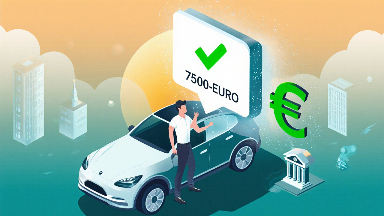 Glücklicher Autobesitzer sieht digitale Bestätigung, Geld wird auf sein Konto überwiesen.