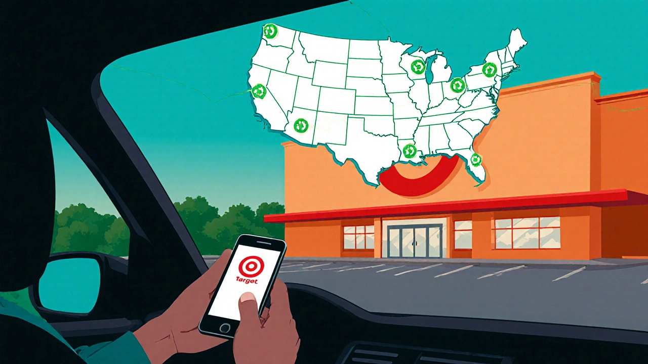 Karte der USA mit Target‑Stationen in Kalifornien, Texas, Florida und New York.