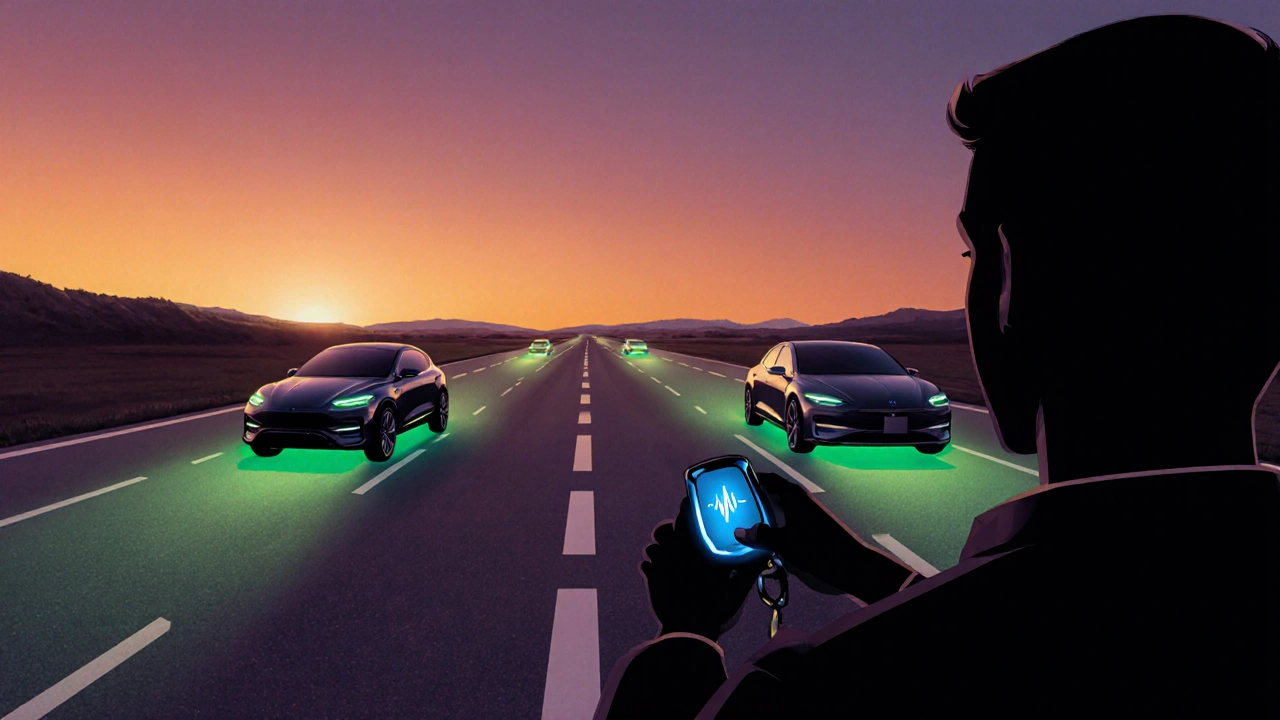 Käufer entscheidet sich zwischen zwei zuverlässigen Elektroautos im Sonnenuntergang.