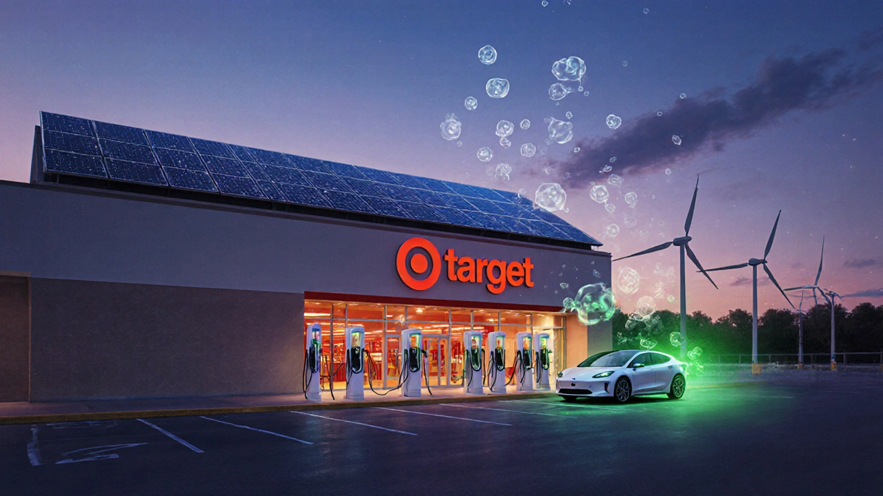 Solar‑Dach von Target versorgt Ladestationen, reduziert CO₂‑Emissionen.