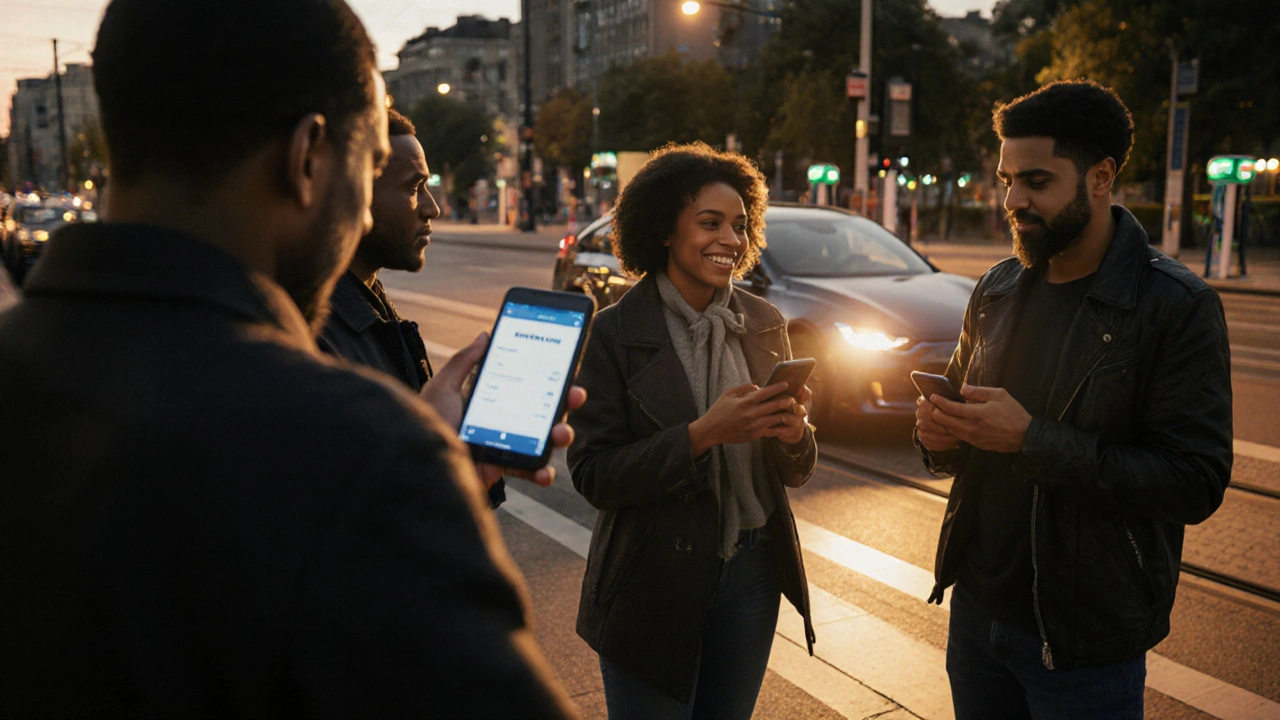 Fahrer vergleichen Versicherungsangebote für Elektroautos in der Stadt.