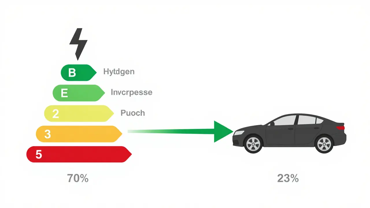 Vergleich der Energieverluste: Wasserstoff-Technologie mit hohen Verlusten gegenüber direkter Elektro-Nutzung.