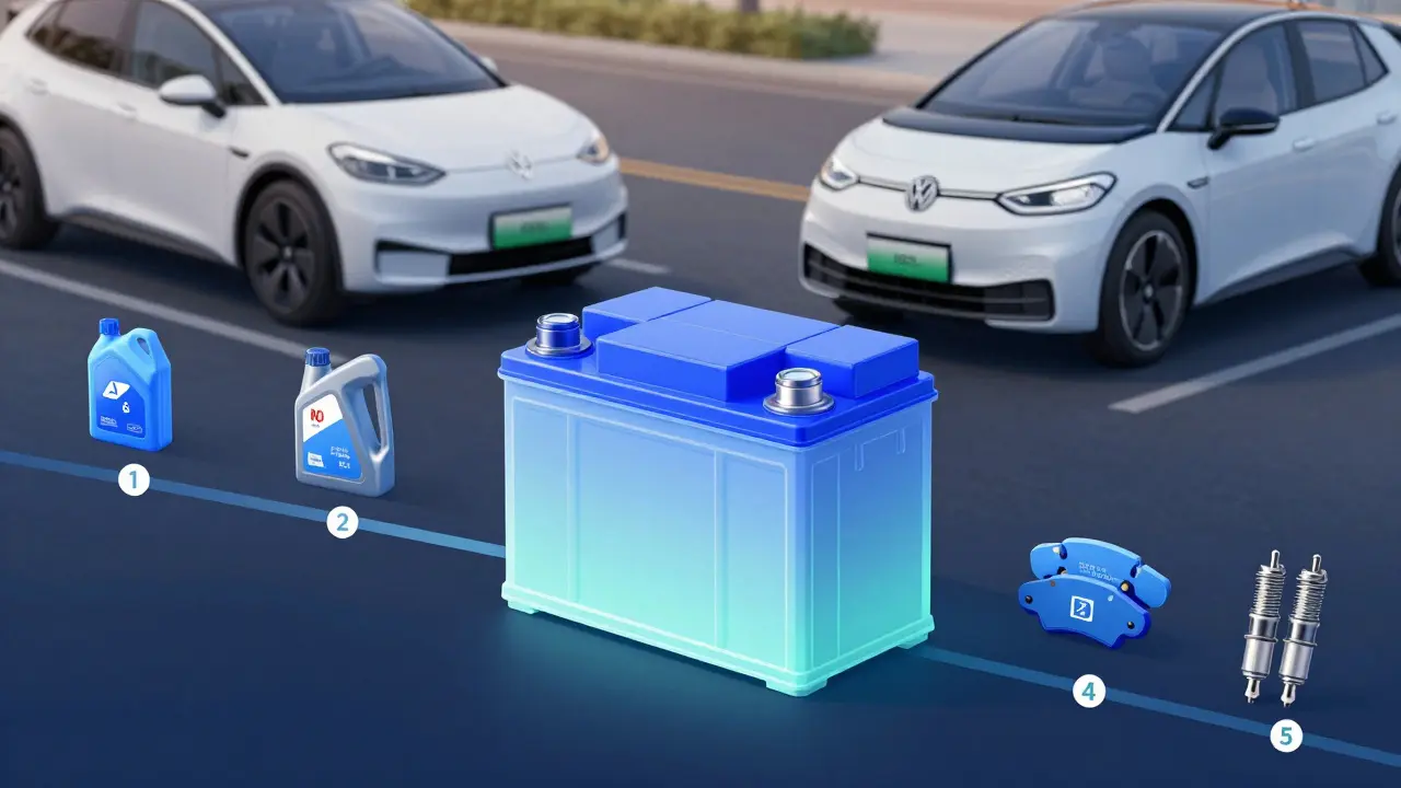 Eine Elektroauto-Batterie, die über 20 Jahre langsam altern wird, mit reduzierten Wartungssymbolen.